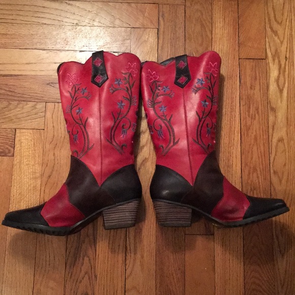 Spring Step Shoes - Gorgeous Red Embroidered Spring Step Boots!